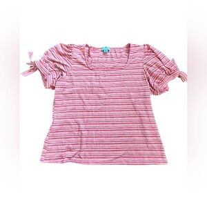 CeCe Pink Striped Blouse with Bow Sleeves